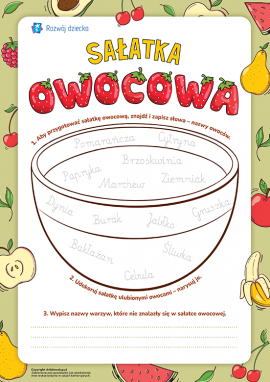 Sałatka owocowa: ćwiczenie zapisywania słów