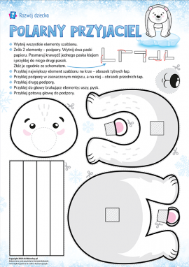 Niedźwiedź polarny: szablon do wykonania zimowej pracy plastycznej z papieru