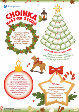 Choinka naszych życzeń: świąteczna praca plastyczna, kolorowanka