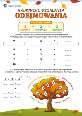 Jesienne liście: składniki działania odejmowania