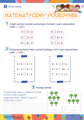 Porównanie liczb i wartości wyrażeń liczbowych. Porównanie dwóch wyrażeń liczbowych. (Wyrażenia w zakresie do 10)
