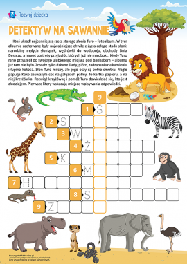 Krzyżówka obrazkowa dla dzieci w wieku 5–7 lat – Zwierzęta Afryki
