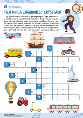Krzyżówka obrazkowa na temat „Transport” dla dzieci w wieku 5–7 lat