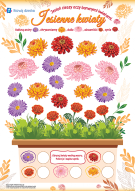Jesienne kwiaty: ćwiczenie uwagi i liczenia w pamięci w zakresie 5