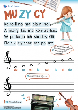 Krótki tekst o instrumentach muzycznych do czytania sylabami