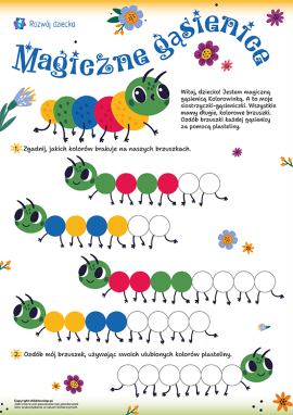 Gąsienice: praca plastyczna z plasteliny do nauki kolorów i kolejności od 2 roku życia