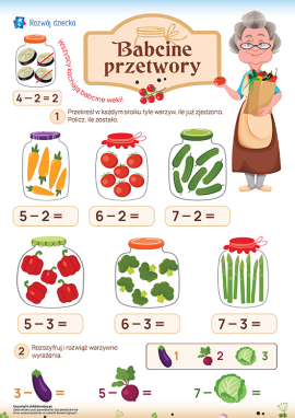 Liczymy warzywa: odejmowanie w zakresie do 10 na obrazkach