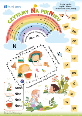 Nauka czytania sylab z głoską N dla przedszkolaków