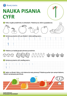 Uczymy się pisania cyfr (cyfra 1)