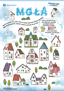 Mgła: szablon dla przedszkolaków do wykonania pracy plastycznej przy użyciu gąbki i farby