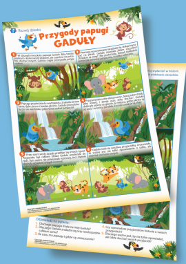 Przygody papugi w dżungli: opowiadamy na podstawie obrazków