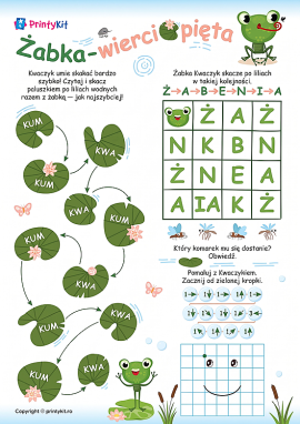 Żabka: dyktando graficzne, czytanie i łamigłówka językowa