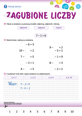 Zagubione liczby: odejmowanie w zakresie 10