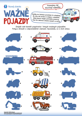 Pojazdy specjalistyczne: dopasowywanie cieni dla dzieci od 3 roku życia