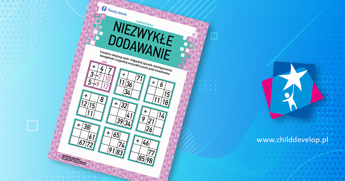Łamigłówka „Niezwykłe dodawanie” – do druku karty pracy Dodawanie w