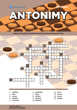 Ćwiczeniowa krzyżówka „Antonimy”