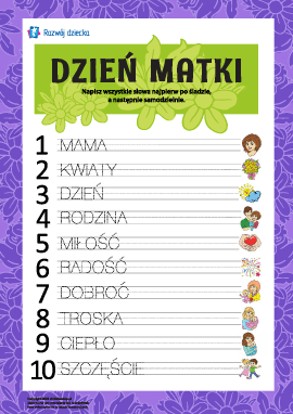 Uczymy się pisać słowa z okazji Dnia Matki