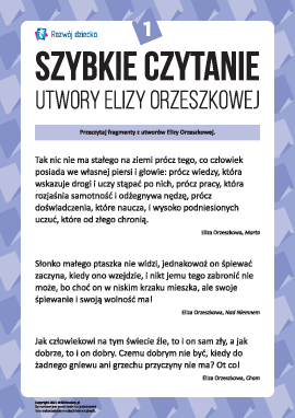 Szybkie czytanie: Utwory Elizy Orzeszkowej nr 1