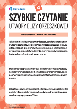 Szybkie czytanie: Utwory Elizy Orzeszkowej nr 4