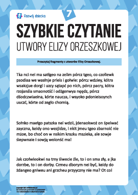Szybkie czytanie: Utwory Elizy Orzeszkowej nr 7