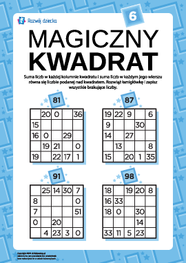 Łamigłówka „Magiczny kwadrat” nr 6
