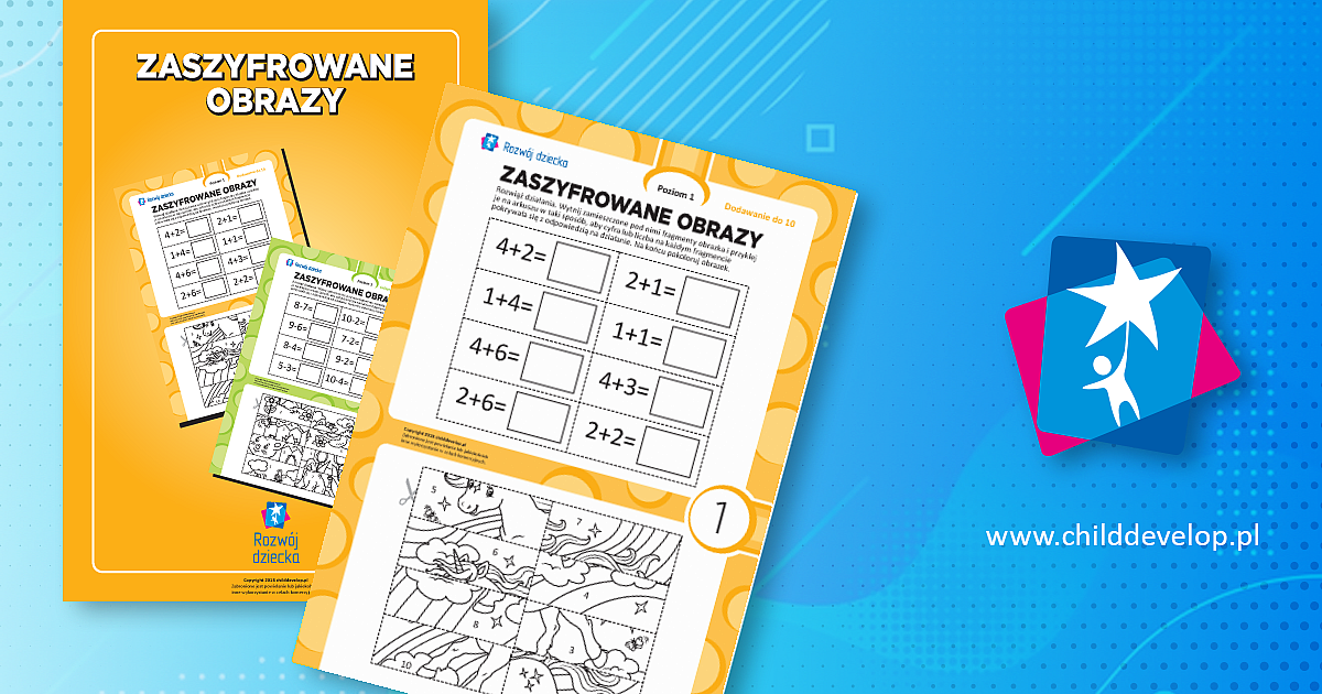 Zaszyfrowane obrazy nr 1: dodawanie w zakresie 10 – do druku karty