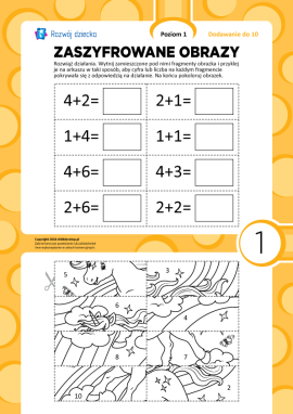 Zaszyfrowane obrazy nr 1: dodawanie w zakresie 10