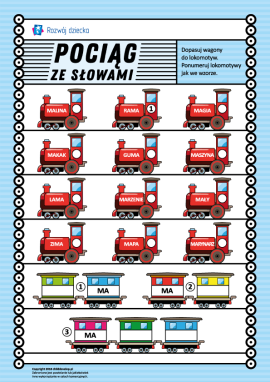 Pociąg ze słowami: podział słowa na sylaby