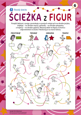 Ścieżka z figur nr 6: prostokąt, trójkąt, gwiazda, trapez