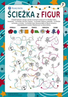 Ścieżka z figur nr 7: spirala, kwadrat, trapez, gwiazda, romb