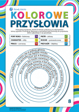 Kolorujemy przysłowia według tematów nr 8 (język polski)
