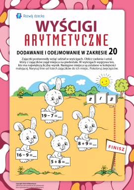 Wyścigi arytmetyczne zajączków: dodawanie i odejmowanie w zakresie 20