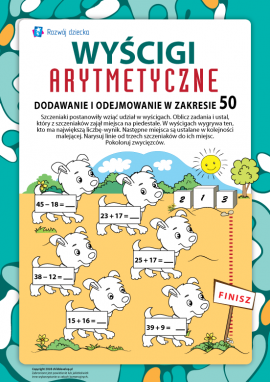 Wyścigi arytmetyczne szczeniaków: dodawanie i odejmowanie w zakresie 50