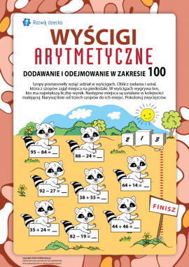 Wyścigi arytmetyczne szopów: dodawanie i odejmowanie w zakresie 100