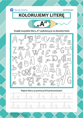 Kolorujemy literę „A” (alfabet polski)