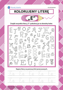 Kolorujemy literę „E” (alfabet polski)