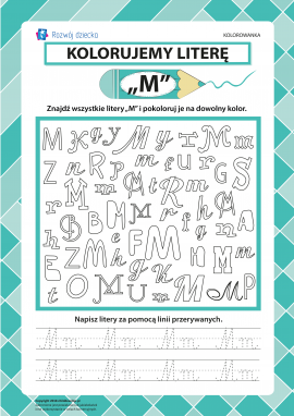 Kolorujemy literę „M” (alfabet polski)