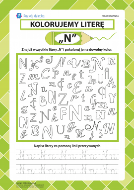 Kolorujemy literę „N” (alfabet polski)
