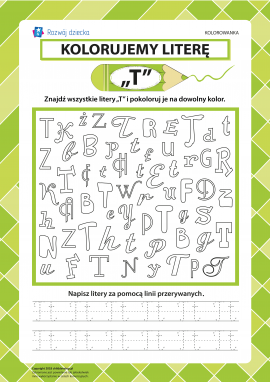Kolorujemy literę „T” (alfabet polski)