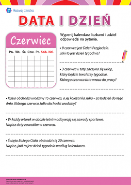 Pracujemy z kalendarzem: czerwiec