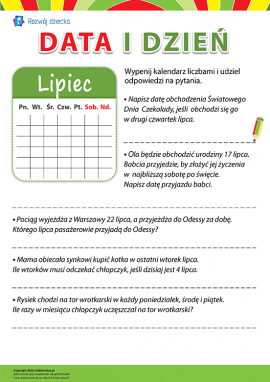 Pracujemy z kalendarzem: lipiec