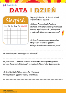 Pracujemy z kalendarzem: sierpień