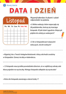 Pracujemy z kalendarzem: listopad