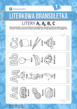 Bransoletki z literkami A, Ą, B, C (język polski)