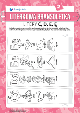 Bransoletki z literkami Ć, D, E, Ę (język polski)