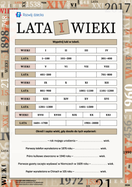 Lata i wieki: wypełniamy tabelę