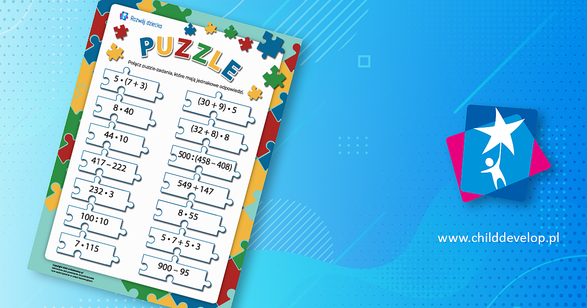Puzzle: rozwiązujemy zadania – do druku karty pracy Matematyczne